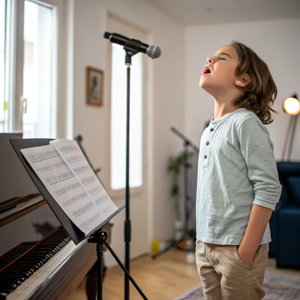 Child practicing voice exercises